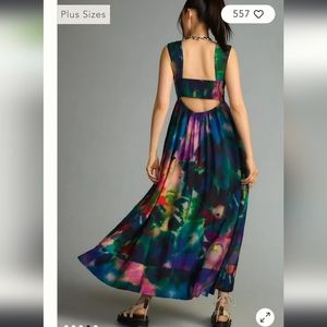 Anthropologie Printed V-Neck Pleated A-Line Dress